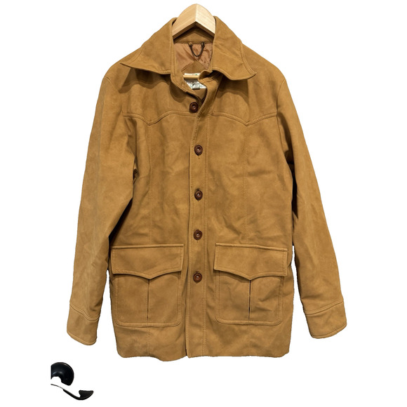 Vtg Unisex Pacific Trail Sportswear Tan PVC suede Barn Chore Jacket Korea Sz-40 - Picture 2 of 10